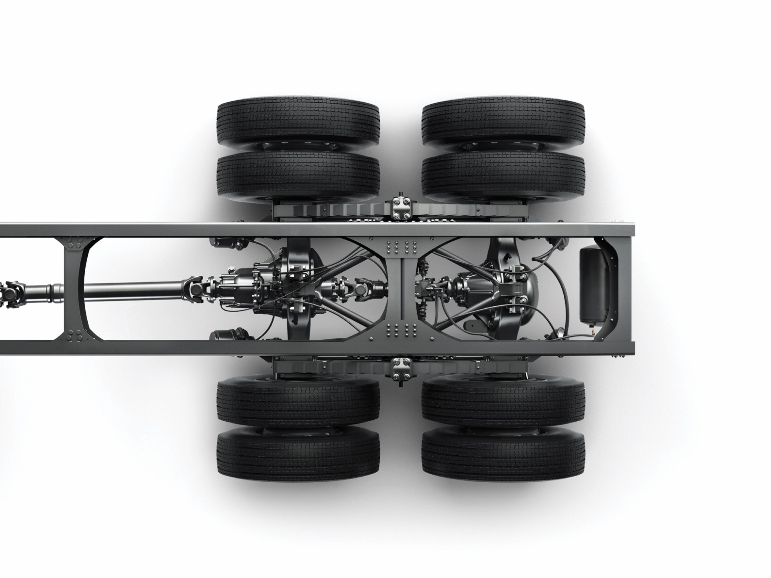 Chassis ya lori yenye matairi manane, mtazamo wa juu.