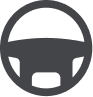 Black steering wheel icon on a transparent background