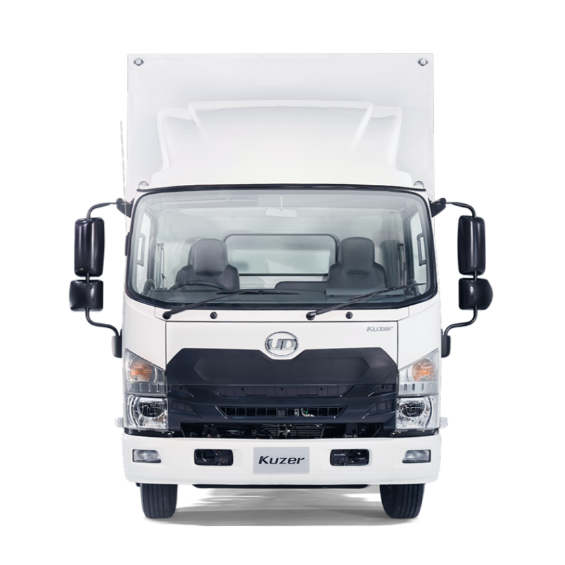 White box truck viewed from the front on a plain background.